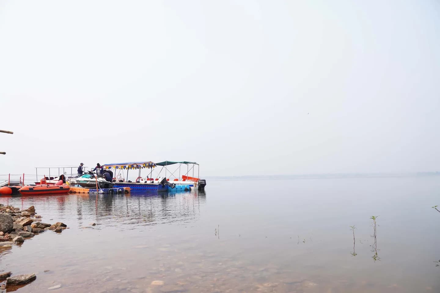 Boats on the reservoir at Odhani Dam in Banka