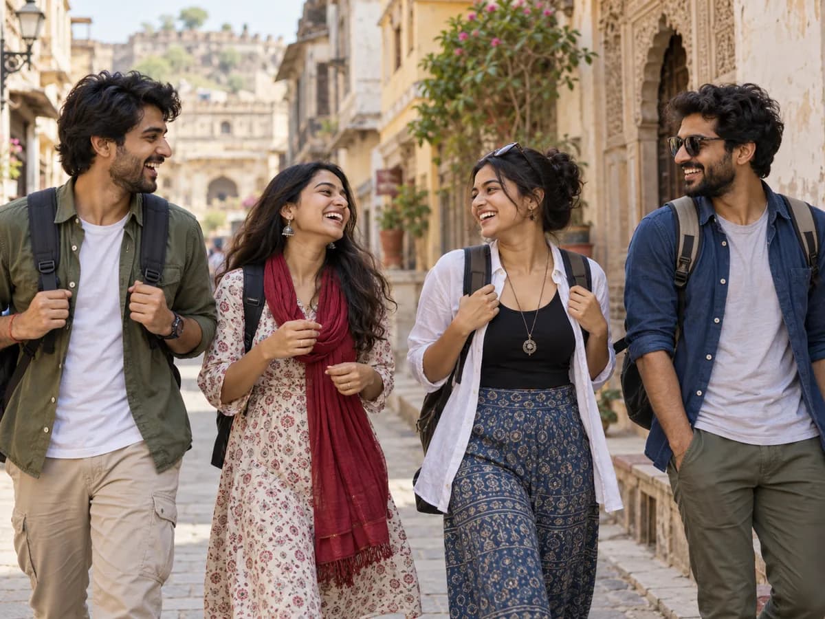 Illustration of friends exploring a heritage town together