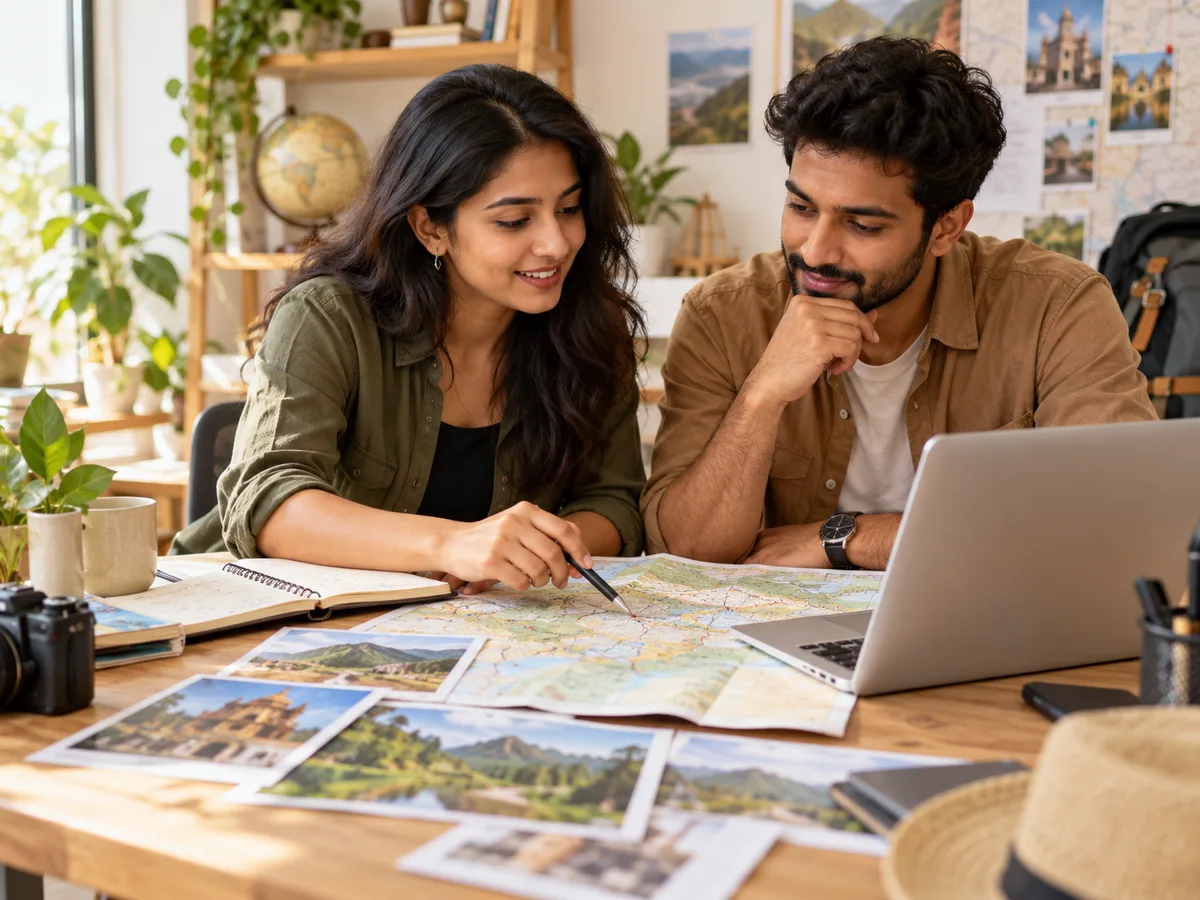 Illustration of travel organisers planning an itinerary together